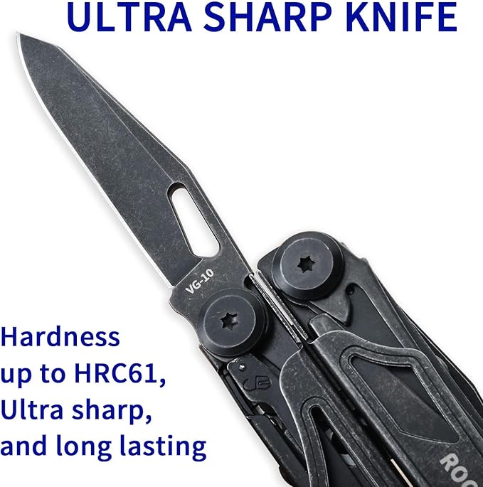 ROCKTOL Multitool, VG-10 Blade, 29-in-1 Multitool Pliers with Replaceable Wire Cutters and Saw, Heavy-duty Stainless Steel Multi-tool Set and Nylon Sheath for Camping Survival multi tool for Man