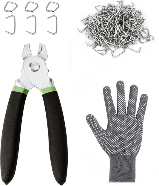 Hog Ring Pliers Kit with 500 Pcs 3/4" Galvanized Steel Hog Rings,Straight Hog Ring Pliers Kit for Fencing and Auto Upholstery,Bagging,DIYCraft,Furniture(Green)