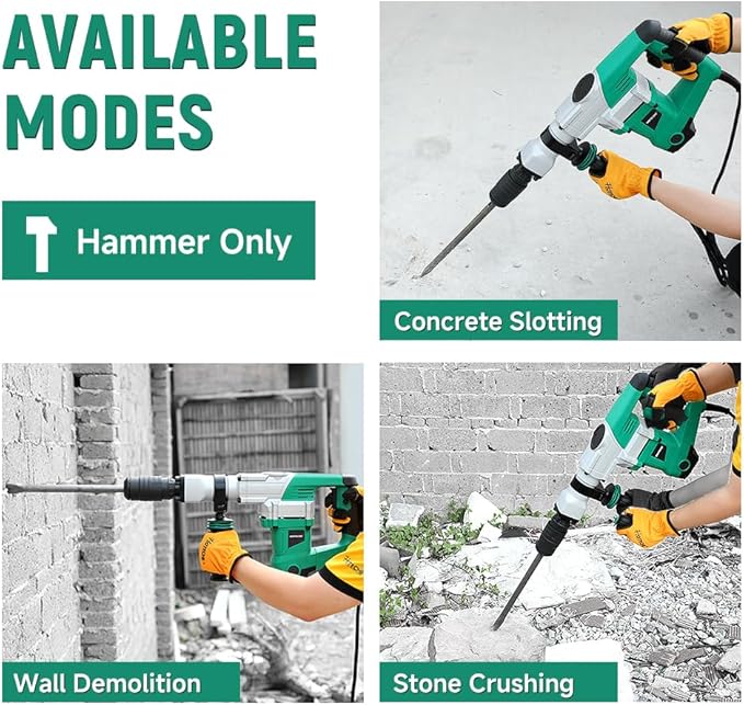 Hoteche Electric Demolition Jack Hammer 1500W Heavy-Duty SDS-MAX Concrete Breaker with Flat & Point Chisel