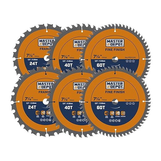 7-1/4 Inch Circular Saw Blade Set, 24T & 40T & 60T Woodworking Saw Blades for Framing & Finish & Fine Finish, Carbide-Tipped ATB, Thin Kerf (6-Pack)