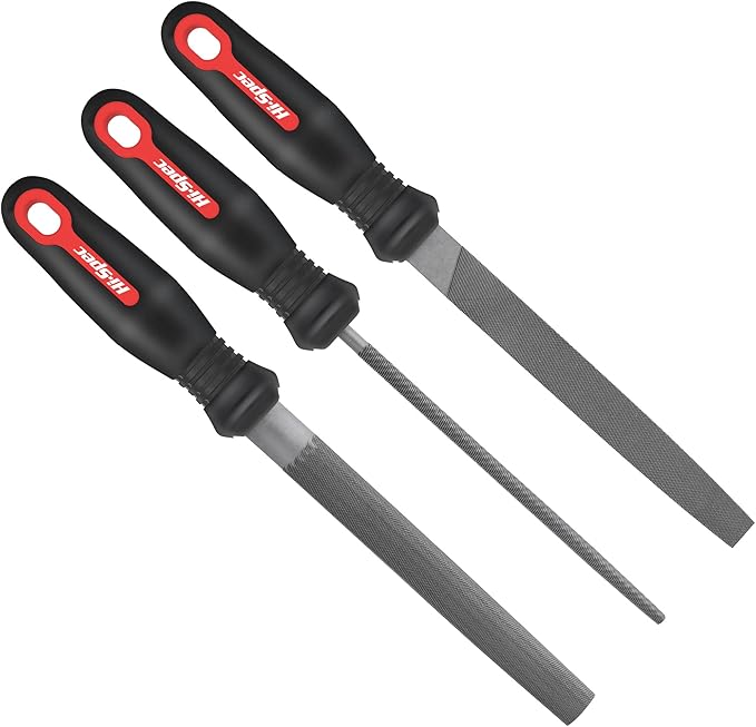 Hi-Spec 3pc Metal Hand File Tool Set Kit. Large Steel Files. Flat, Round & Half-Round for Crafts, Metal & Wood Work