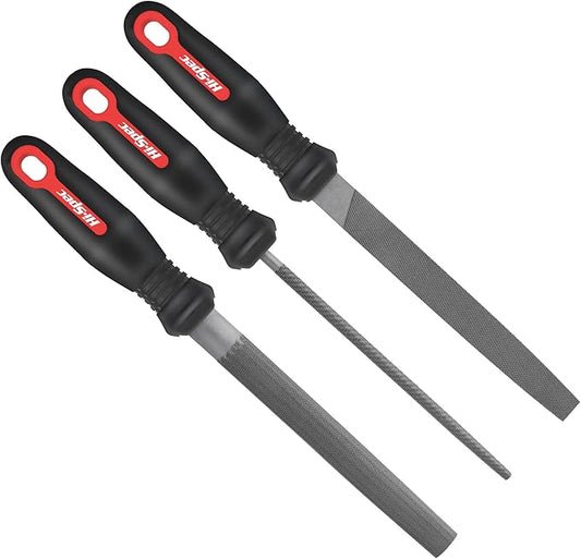 Hi-Spec 3pc Metal Hand File Tool Set Kit. Large Steel Files. Flat, Round & Half-Round for Crafts, Metal & Wood Work