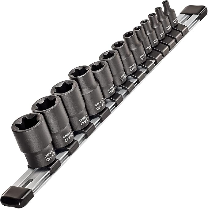 CARBYNE 13-Piece External Torx (eTorx, Female Torx) Socket Set, E4 to E24 | Chrome Vanadium Steel, 1/4, 3/8 & 1/2 inch Drive ??From a Family-Run Tool Company Based in the U.S.A.