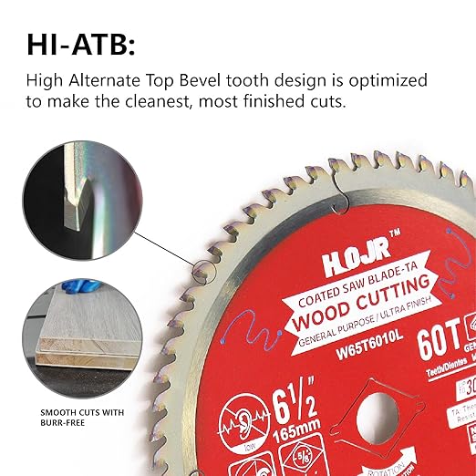 10-Pack 6-1/2" 60-Tooth 5/8" Arbor Woodworking Circular Saw Blade,Ultra Finish/General Purpose,Special Anti-Thermal Adhesion Coating on Cutting Edge-TA,High Finish, Long Life,6-1/2" 60T 5/8"