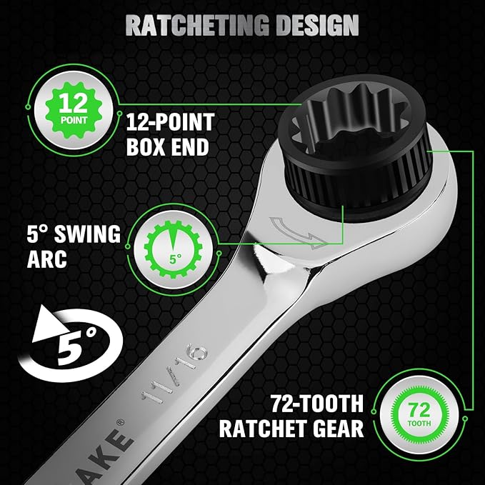 24-Piece Combination Ratchet Wrench Set, Metric (6-18mm) & SAE (1/4''-3/4'') Wrenches Set, 12-Point 72-Tooth Ratchet Spanners with Magnetic Base Organizer, Chrome Vanadium Steel for Auto Mechanic Tool