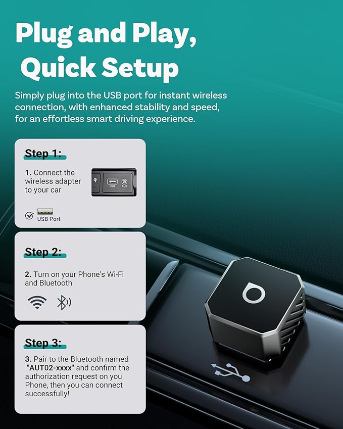 OTTOCAST Mini 3.0 Black 2-in-1 Wireless CarPlay & Android Auto Adapter ??Plug & Play for iPhone/Android, Dual-Phone Memory, Dual-Band WiFi (2.4/5GHz), Auto-Reconnect