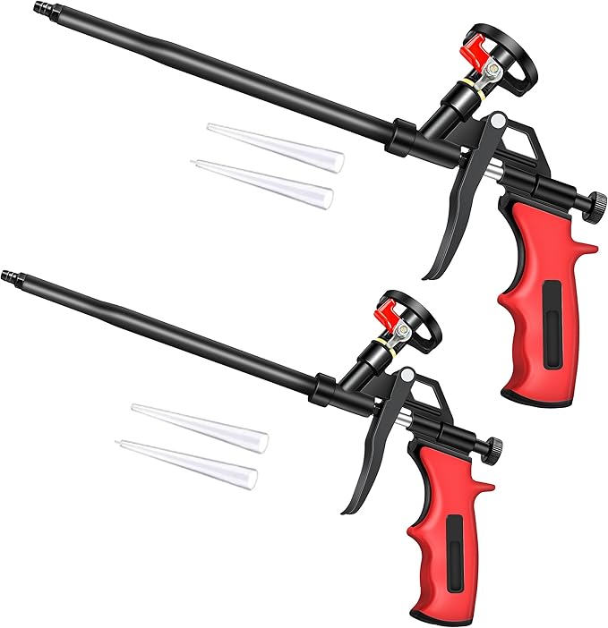 Spray Foam Guns, 2 Pcs Spray Foam Insulation Gun, Professional Foam Dispensing Gun, Heavy Duty Expanding Foam Gun with 4 Pcs Long Tube Nozzle, Spray Foam Applicator for Caulking, Filling, Sealing