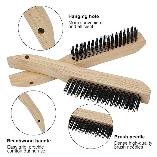 Wire Brushes Pack of 12. for Cleaning Welding Slag, Rust and Dust. 10" Heavy Duty Carbon Steel Shoe Handle Wire Scratch Brush