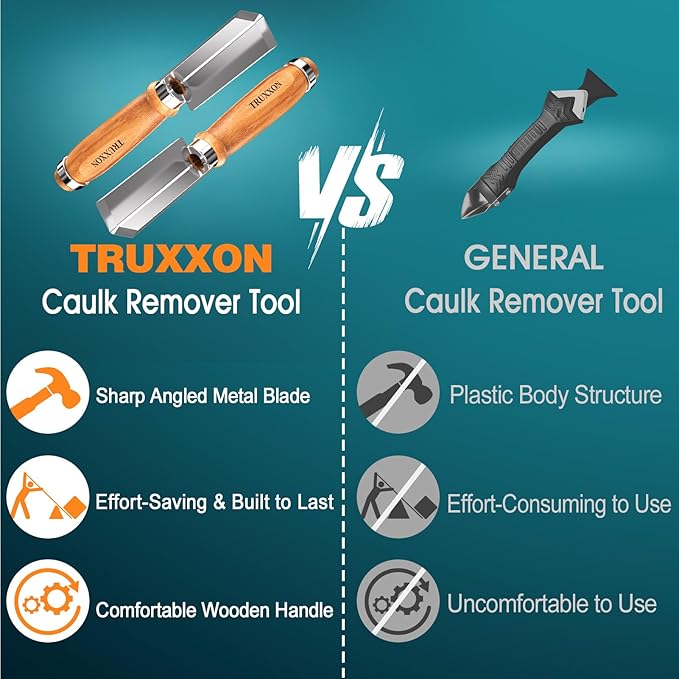 Professional Caulk Remover Tool ??Heat-Treated Caulking Tool with 90째 Sharp Blade & Solid Wood Handle, Saves Time for Home Improvement, Durable Grout & Silicone Remover Tool