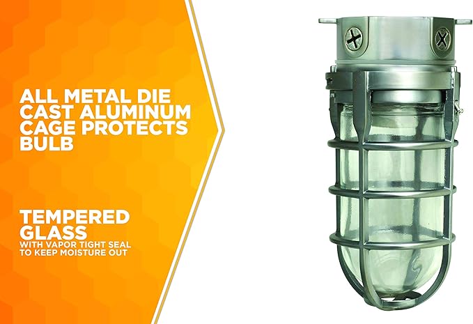 Woods L1706BS Vandal Resistant 150W Incandescent Security Light; Ceiling Mount; Compatible With Up To 50 Watt Standard Base Bulbs; Brushed Steel