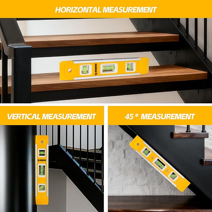 9 Inch Torpedo Level, Magnetic Box Level with 45째/90째/180째 Bubbles, Shock Resistant Bubble Level Tool for Measuring - 3 PCS