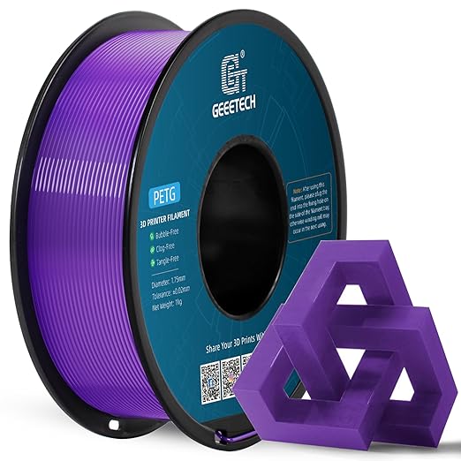 Geeetech PETG Filament 1.75mm, 1 KG (2.2lbs) Spool 3D Printer Filament, High-Toughness, 짹0.02mm Accuracy, Neatly Wound & Moistureproof, Non-Clogging Non-Stringing, Fits Most FDM Printers, Purple