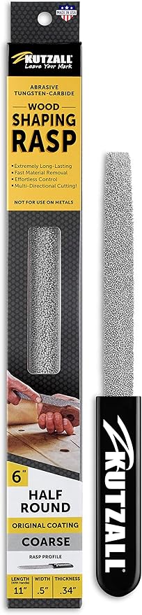 Kutzall Original 6" Half-Round Hand Rasp - Coarse, Wood Rasp/File for Woodworking & Shaping, W/Ergonomic Soft Grip Handle, Abrasive Tungsten Carbide Coating - 11" (279.4mm) Overall Length - HR6330