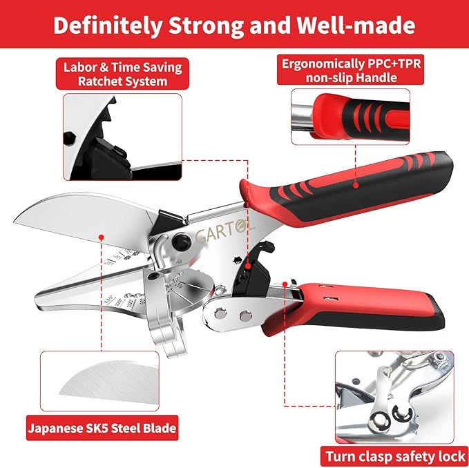 GARTOL Ratchet Miter Shears for Angular Cutting Molding Crafting,Adjust 45-135 Degree Multi-Angle Cutter for Soft Wood, PVC, MDF (HD-3100 US, Classic, 1, HD-3100 US)