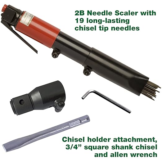 CS Unitec | 199.3120 | 2B Needle Scaler and Chisel Scaler Combination Kit. Inline-Grip, Air-Powered, 19 Needles, 3000 Blows per Minute, 5.75 Lbs ??Made in England