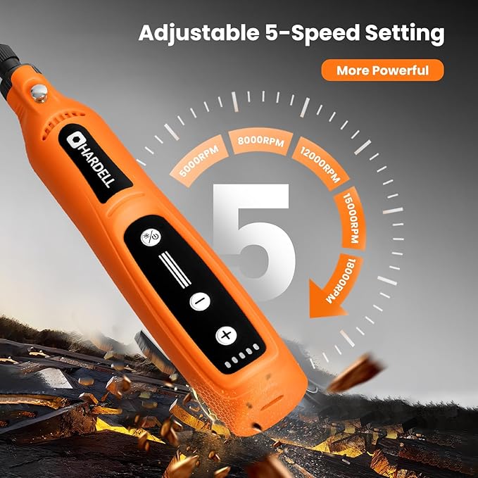 HARDELL Mini Cordless Rotary Tool Kit, 5-Speed and USB Charging with 69 Accessories, Multi-Purpose 4V Power Rotary Tool for Sanding, Polishing, Drilling, Etching, Engraving, DIY Crafts(Light Orange)