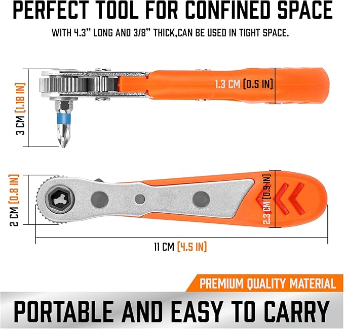 HORUSDY 23pc 1/4" Ultra Low Profile Mini Ratchet Screwdriver Set ??Tamper Resistant Star Bits, 90 Degree Right Angle Offset Reversible Drive Handle, High Torque Close Quarters Tool with Multi Hex Bits