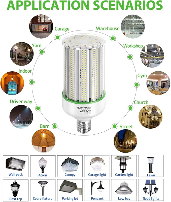120W LED Corn Light Bulb 2pack,Replacement Metal Halide HPS CFL 500 Watt HID lamp,5000K E39 Mogul Base LED Corn lamp,for Area Lighting Wearehouse Factory Parking lot shoebox Bay Light