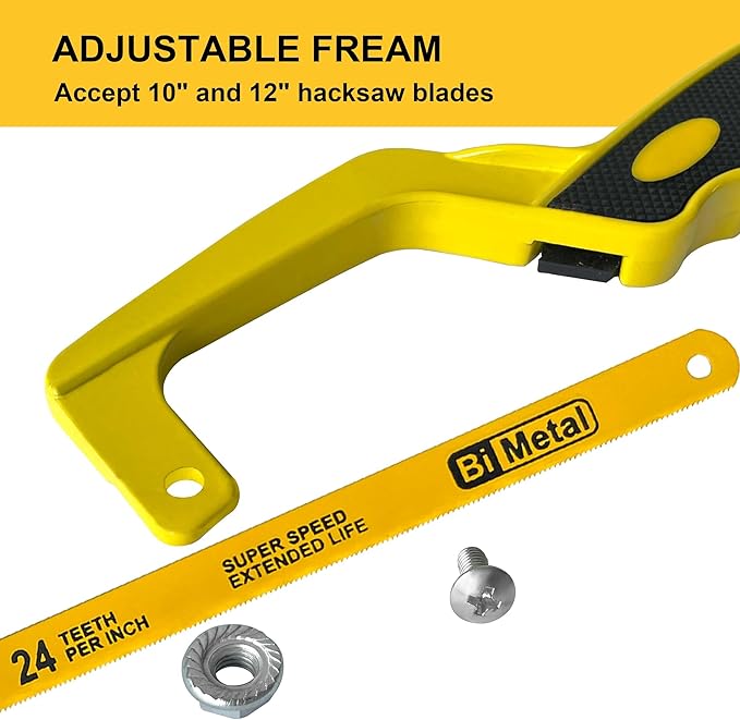 Mini Hacksaw for Metal Cutting, Aluminum Frame Hand Hack Saw with 12 Inch Flexible Bi-Metal HSS Blades - Compact Cutter for Wood, PVC, Iron, Copper, Plastic Pipes