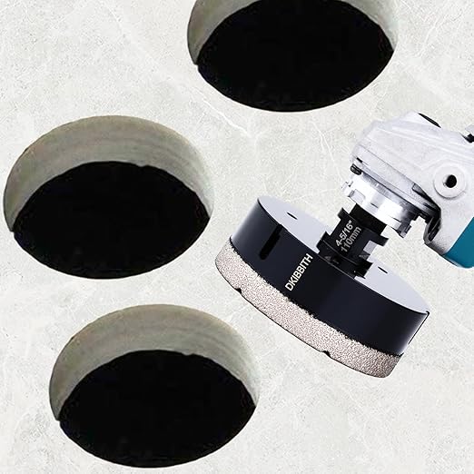 DKIBBITH 4-5/16 in Dry Diamond Core Drill Bit, Tile Hole Saw for Ceramic Porcelain Granite Quartz Marble Tiles Stone Brick Glass Block with 5/8-11 Thread Fit Angle Grinders, 110mm Black