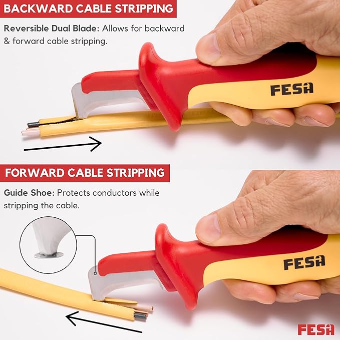 FESA Insulated Cable Knife Set - 4-Piece 1000V Insulated Electrician Knife Set for Cable & Wire Dismantling, Stripping & Skinning - With a Compact Zippered Storage Case - 1000V Insulated Tool Set