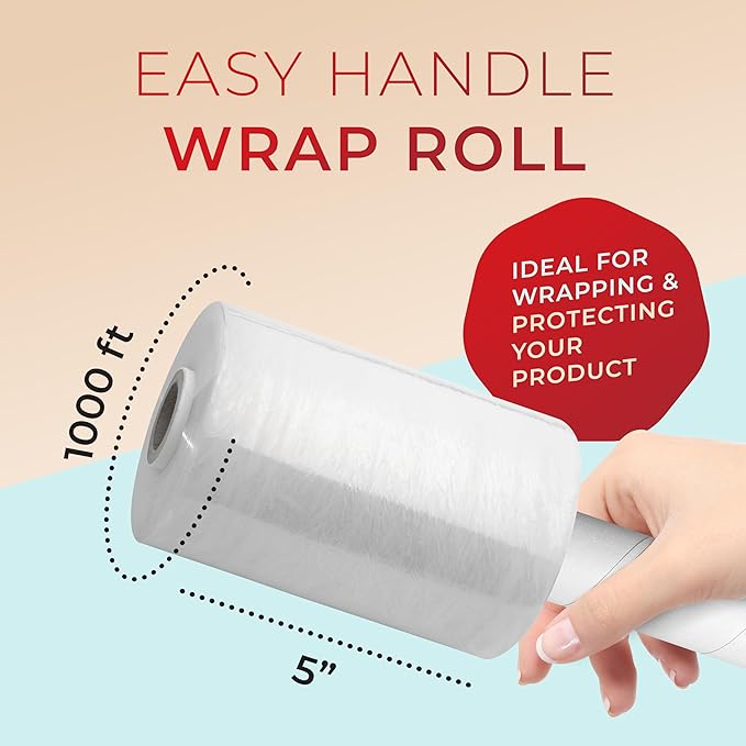 Shrink Wrap Roll for Moving | 80 Gauge 5" x 1000 FT Plastic Wraps for Packing | Clear Stretch Film for Pallets, Furniture, Boxes & Storage Protection - 1 Pack
