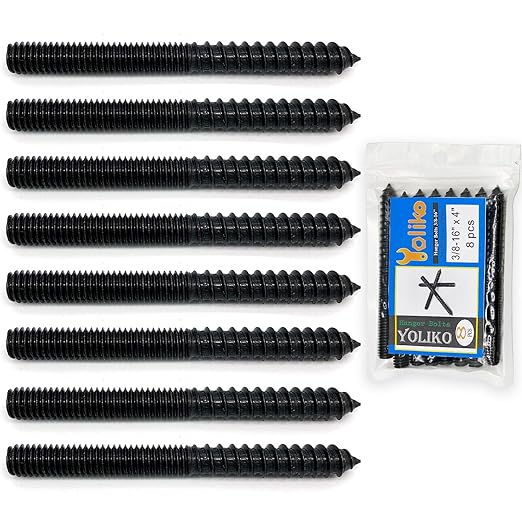8 Pack 3/8-16 x 4 Inch Black Hanger Bolts 3/8-16" Double Headed Bolts 3/8 Wood Dowel Screw Self-Tapping Screw Hanger Bolts for Furniture Screws Double Screw Threaded Rods Bolt 100mm Length
