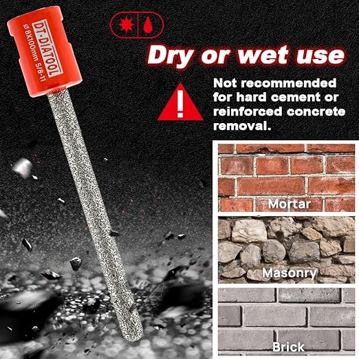 DT-DIATOOL Diamond Mortar Raking Bit for Brick Joints Stone Masonry Granite Diameter 5/16"x4" (8x100mm), 5/8 inch-11 Thread Router Bit 2pcs