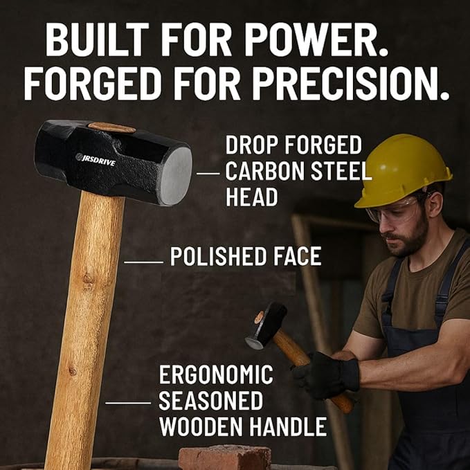 Sledge Hammer 4 lb Wooden Hammer length with 14 Inch Polished Hitting Face Metalworking Tools for Home Improvement, Automotive, Industrial, and Construction E-3006