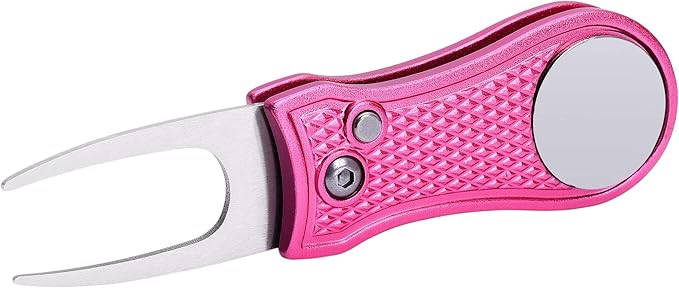 Mile High Life Golf Divot Repair Tool, All Metal Foldable Divot Tool with Pop-up Button & Magnetic Ball Marker