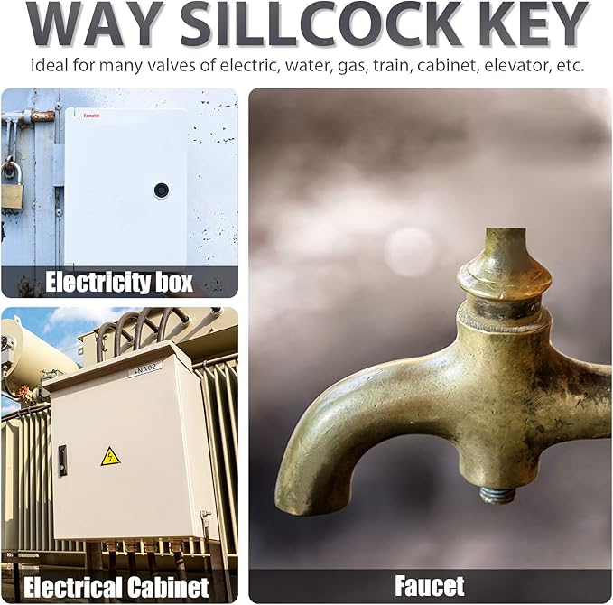 Honoson 2 Pieces 4 Way Sillcock Water Key 1/4", 9/32", 5/16", 11/32" Hose Bib Key Steel Sillcock Wrench Water Utility for Faucet Hose Bib Spigot Valve(Silver)
