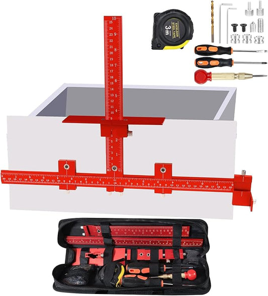 New Cabinet Hardware Jig Tool Set - Aluminum Alloy Cabinet Handle Jig ??with Automatic Center Punch,Adjustable Drill Guide Cabinet Handle Template Tool of Door Drawer Front Handles and Pulls - Red
