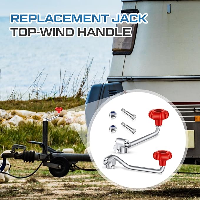 1 Set Trailer Jack Handles Replacement Crank Accessories Fits Most Trailer Jacks, Comes with Bolt Nut Spacers, Top Wind Jack Handle Red and Black (Red)