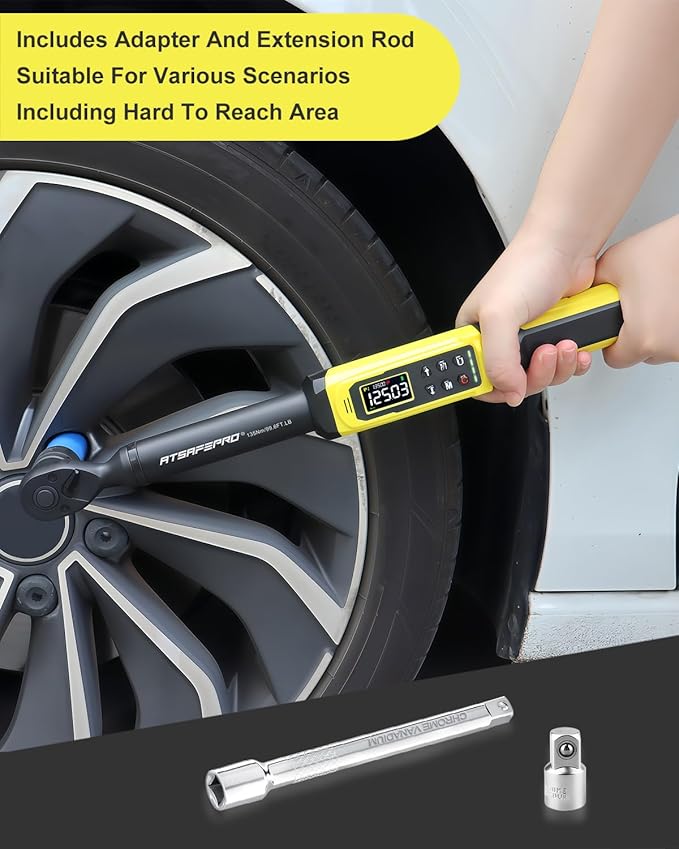 Digital Torque Wrench 3/8" Drive, 1.5-99.5 FT.Lb - 5 Units with Color Screen, Vibration/Buzzer/LED, 5" Extension & 3/8 to 1/2 Adapter, 3/8 Torque Wrench 짹2% Accuracy for Car, Motorcycle, Bike Repair