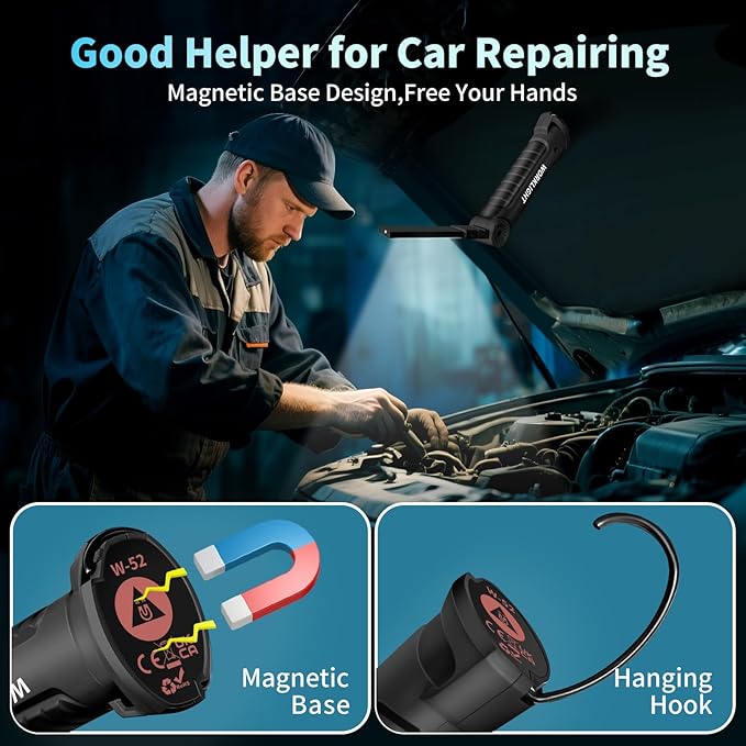 Suranew Rechargeable LED Work Light for Mechanics - Green Magnetic Base 360째 Rotatable Flashlight, 5 Modes Valentine's Day Gifts for Men Him - Ideal for Car Repair, Camping & Workshop Tools