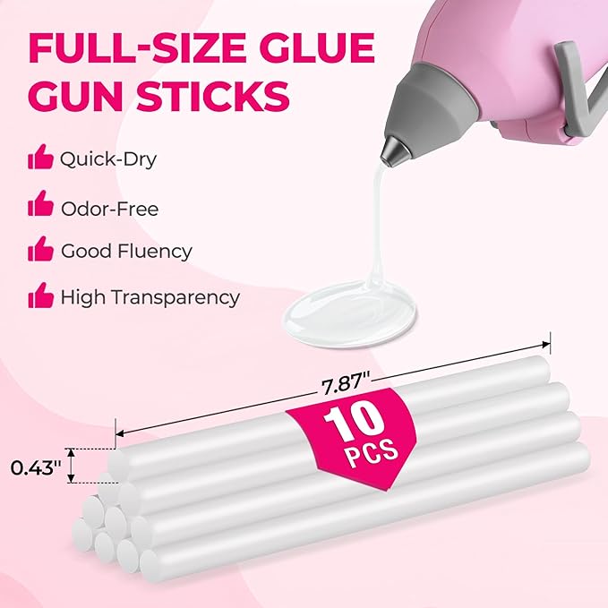 WORKPRO Hot Glue Gun Full Size - 60/100W Dual Temp Glue Gun and Sticks Set with 10 PCS Glue Sticks (7/16") - 90S Fast Preheating Hot Glue Gun for Construction, Crafting, DIY and Repairs - Pink Ribbon