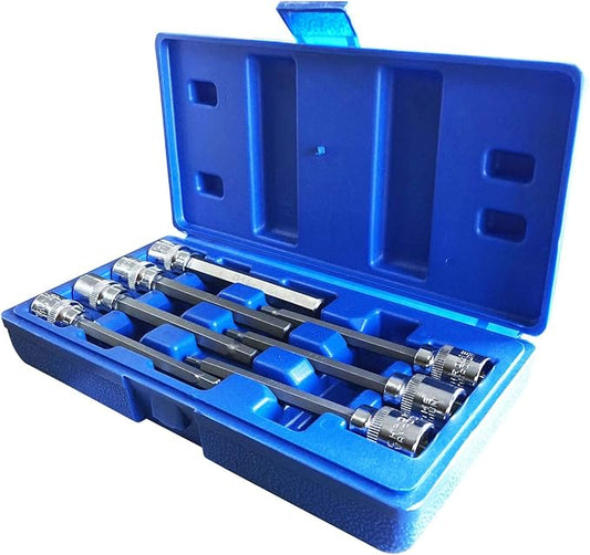 Extra Long Metric Hex Bit Socket Set, 7 Piece 3-10mm 3/8 Drive, CR-V Steel (Hex)