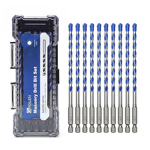 10 Pack 1/4 inch Concrete Drill Bit Set,Masonry Drill Bit Set with Hex Shank,Carbide Tip Drill Bits for Concrete, Cement, Tile,Brick, Plastic and Ceramic (1/4"竊?0 Pcs竊?