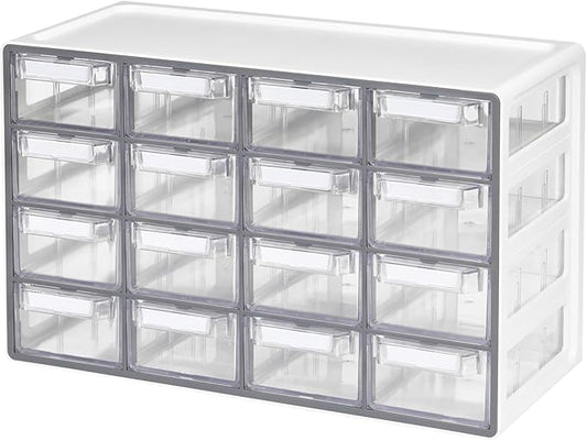 Blue Ginkgo Medium 16-Drawer Cabinet ??Stackable Clear Organizer for Hardware, Beads, Plastic Bricks, Office, and Craft Storage (Made in Korea, Gray)