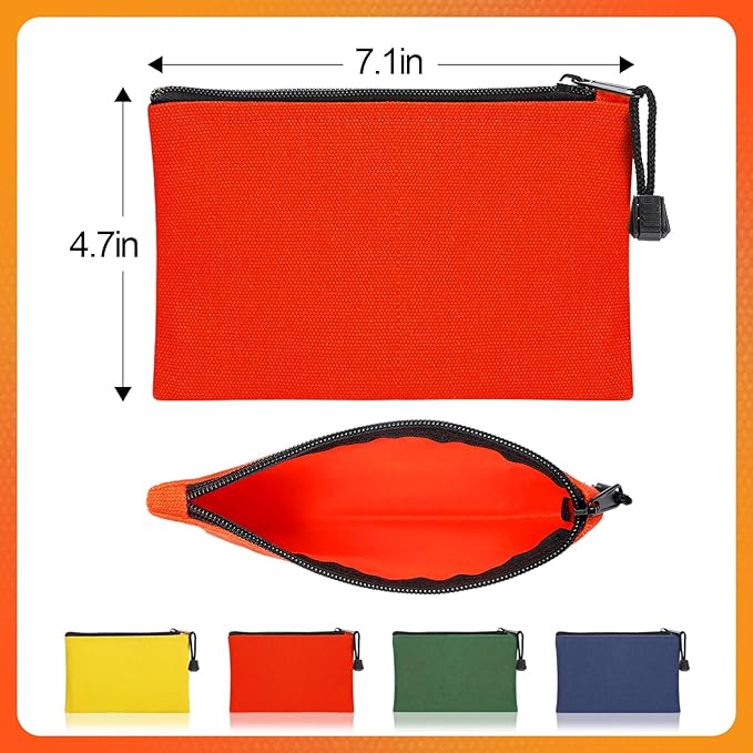 ANPHSIN 7''x4.7'' Canvas Tool Bags Pouches - 4 Pack Heavy Duty Zipper Pouch Set, Multipurpose Small Tools Storage Organizer with Dependable Zipper