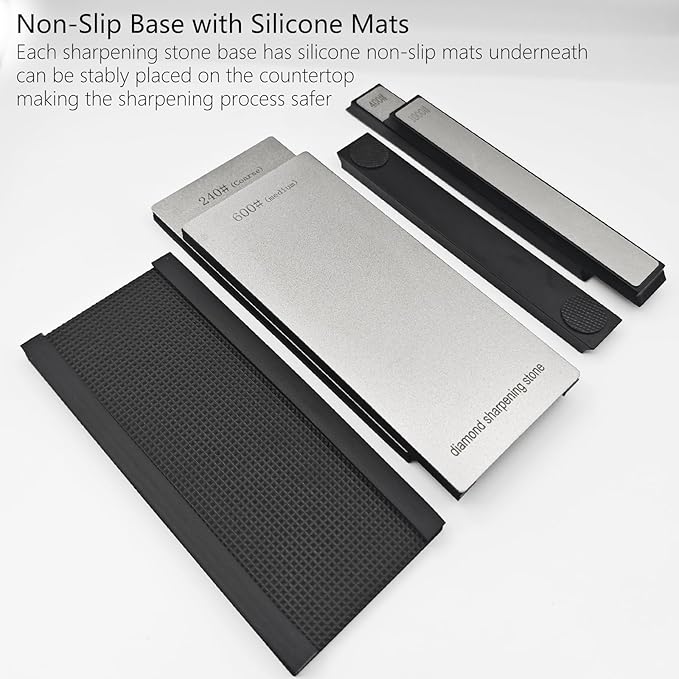 Diamond Sharpening Stone Set, Coarse/Medium/Extra Fine, 240/400 /600/1000 /1200/3000 Grit Knife Sharpener, 2 Sizes Whetstone Tool with Non-Slip Base, Diamond Plate Honing Stone, Hone Sharpener