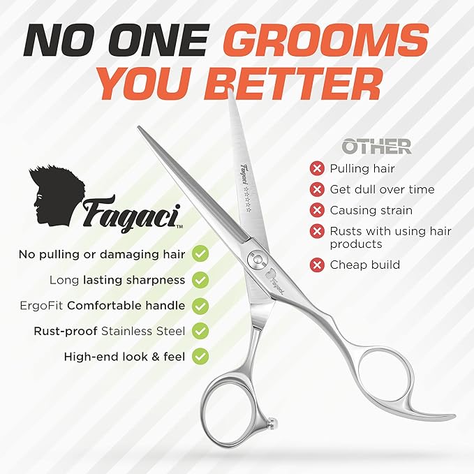 Fagaci Professional Hair Scissors 6" - Extremely Sharp Blades, Fine Cutting Shears Set for Men and Women, Barber Scissors Kit