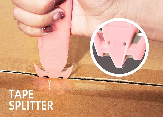 100 Pcs Safety Box Cutter T TOVIA Knife of Double-sided Recessed Concealed Blade for Household, Warehouse, Workshop - Pink