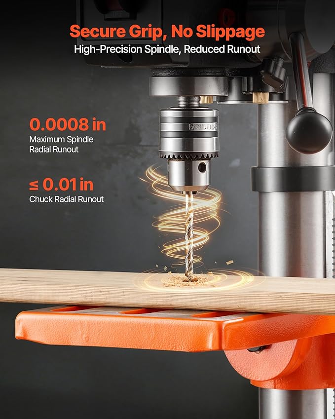 VEVOR 10-Inch Benchtop Drill Press, 5 Amp, 0.8 HP 600W Bench Drill Press, 530-3140 RPM Variable Speed, 0-45째 Tilting Worktable, with Laser and LED Work Light, Tabletop Drilling Machine, for Wood Metal