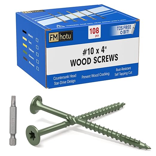 #10 x 4??Deck Screws, 108Pcs Star Drive Wood Screws, Rust Resistant Timber Screws for Timber/Log/Landscaping Wood, T25 Star Bit Included, Green