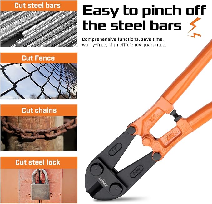 KSEIBI 141580 Heavy-Duty Medium Size Bolt Cutter 18" for Cutting Fence, Steel Wire, Chain, Screws, Rivet, and Medium Padlock, with Soft Grip Rubber Ergonomic Handle Cutters