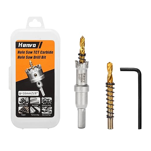 Hole Saw 5/8" (16mm) Heavy Duty Carbide with 2 Pilot Drill Bits - Metal Hole Cutter Cuts Stainless Steel, Iron, Copper, Brass, Plastic