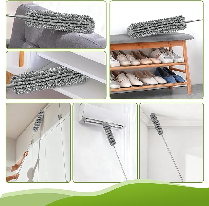 12-in-1 100-Inch Extendable Duster Kit–Multi-Tool Set (Multi-Angle Chenille/Microfiber/Window Blind/PP Panel) for Home/Office/Car