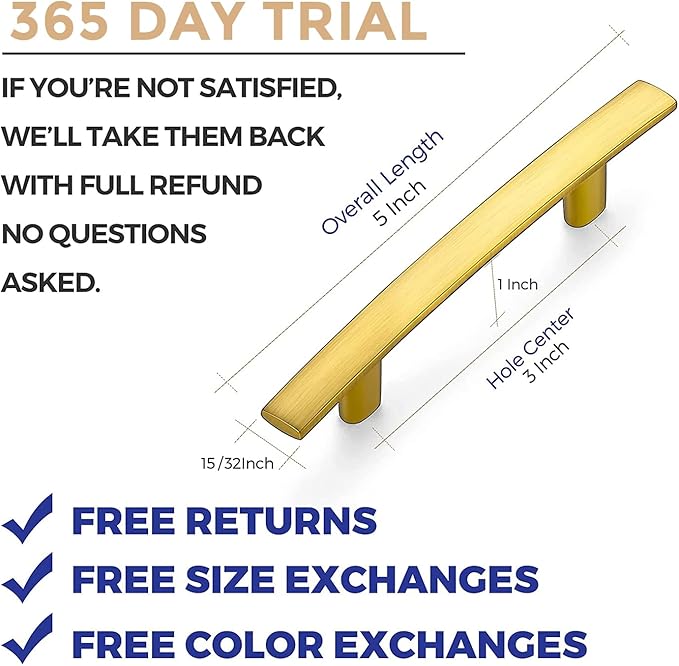 Ravinte 5-3/16 Inch Curved Cabinet Pulls Gold Kitchen Arch Cupboard Handles Zinc Alloy Cabinet Pulls 5-3/16" Length,3" Hole Center | 30 Pack