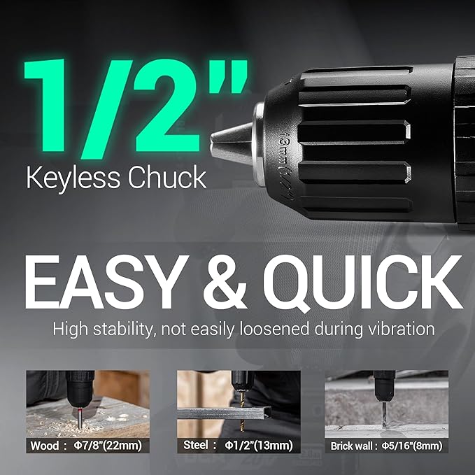 DCA 20V Cordless Hammer Drill, 354 In-lb Torque, 1/2" Keyless Chuck, 22500 IPM, 2 Variable Speeds, 18+1+1 Position, Power Impact drill (Battery and Charger not Include, tool only) ADJZ2035i13Z